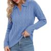 imageUrban CoCo Womens Long Sleeve V Neck Pullover Polo Sweater Tops Cable Knit Sweaters Winter Trendy OutfitsBlue Heather