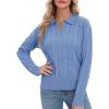 imageUrban CoCo Womens Long Sleeve V Neck Pullover Polo Sweater Tops Cable Knit Sweaters Winter Trendy OutfitsBlue Heather
