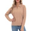 imageUrban CoCo Womens Long Sleeve V Neck Pullover Polo Sweater Tops Cable Knit Sweaters Winter Trendy OutfitsCamel