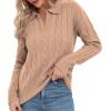 imageUrban CoCo Womens Long Sleeve V Neck Pullover Polo Sweater Tops Cable Knit Sweaters Winter Trendy OutfitsCamel