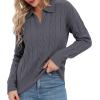 imageUrban CoCo Womens Long Sleeve V Neck Pullover Polo Sweater Tops Cable Knit Sweaters Winter Trendy OutfitsDeep Grey