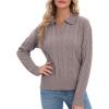 imageUrban CoCo Womens Long Sleeve V Neck Pullover Polo Sweater Tops Cable Knit Sweaters Winter Trendy OutfitsGrey Purple
