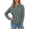 imageUrban CoCo Womens Long Sleeve V Neck Pullover Polo Sweater Tops Cable Knit Sweaters Winter Trendy OutfitsGreyish Green