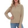 imageUrban CoCo Womens Long Sleeve V Neck Pullover Polo Sweater Tops Cable Knit Sweaters Winter Trendy OutfitsKahki