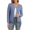 imageUrban CoCo Womens Open Front Cropped Cardigan Sweaters for Women Trendy Crewneck Button Down Knit Sweater JacketGreyish Blue