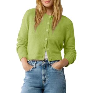 imageUrban CoCo Womens Crew Neck Cropped Cardigan Sweaters Long Sleeve Open Front Button Down Shrug Sweater JacketsGreen Fern