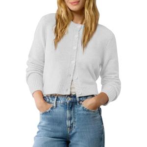 imageUrban CoCo Womens Crew Neck Cropped Cardigan Sweaters Long Sleeve Open Front Button Down Shrug Sweater JacketsLight Gray