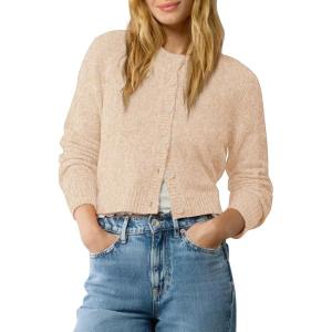 imageUrban CoCo Womens Crew Neck Cropped Cardigan Sweaters Long Sleeve Open Front Button Down Shrug Sweater JacketsNude Khaki