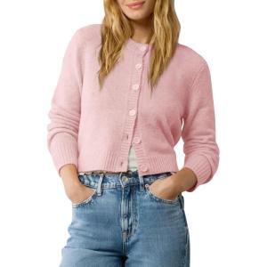 imageUrban CoCo Womens Crew Neck Cropped Cardigan Sweaters Long Sleeve Open Front Button Down Shrug Sweater JacketsPink