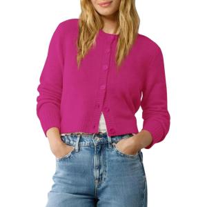 imageUrban CoCo Womens Crew Neck Cropped Cardigan Sweaters Long Sleeve Open Front Button Down Shrug Sweater JacketsRose