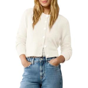 imageUrban CoCo Womens Crew Neck Cropped Cardigan Sweaters Long Sleeve Open Front Button Down Shrug Sweater JacketsWhite