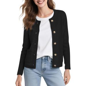 imageUrban CoCo Womens Open Front Cropped Cardigan Sweaters for Women Trendy Crewneck Button Down Knit Sweater JacketBlack