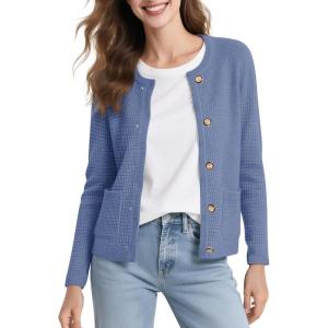imageUrban CoCo Womens Open Front Cropped Cardigan Sweaters for Women Trendy Crewneck Button Down Knit Sweater JacketGreyish Blue