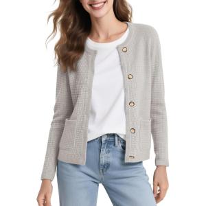 imageUrban CoCo Womens Open Front Cropped Cardigan Sweaters for Women Trendy Crewneck Button Down Knit Sweater JacketLight Gray