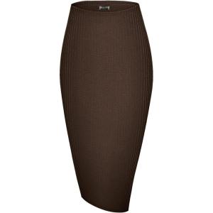 imageUrban CoCo Womens High Waist Stretch Ribbed Knit Pencil Skirt Midi Length with Side Slit Office Work Bodycon StyleCoffee