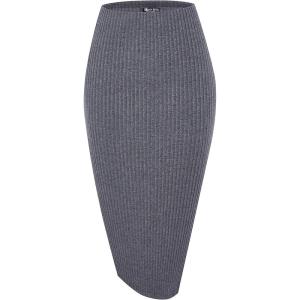 imageUrban CoCo Womens High Waist Stretch Ribbed Knit Pencil Skirt Midi Length with Side Slit Office Work Bodycon StyleDeep Gray