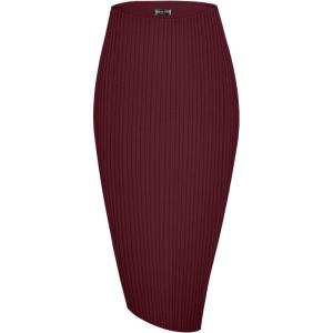 imageUrban CoCo Womens High Waist Stretch Ribbed Knit Pencil Skirt Midi Length with Side Slit Office Work Bodycon StyleMaroon