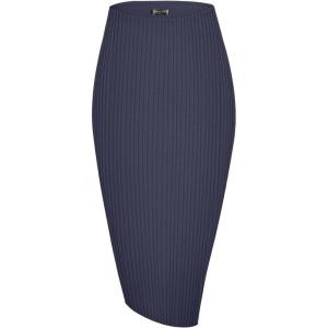 imageUrban CoCo Womens High Waist Stretch Ribbed Knit Pencil Skirt Midi Length with Side Slit Office Work Bodycon StyleNavy Blue