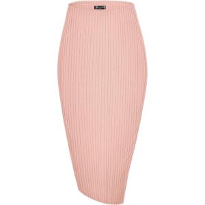 imageUrban CoCo Womens High Waist Stretch Ribbed Knit Pencil Skirt Midi Length with Side Slit Office Work Bodycon StyleNude