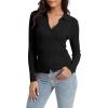 imageUrban CoCo Womens Long Sleeve Button Up Sweater Polo Shirt Collared Knit Cardigan SweatersBlack