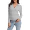 imageUrban CoCo Womens Long Sleeve Button Up Sweater Polo Shirt Collared Knit Cardigan SweatersLight Gray