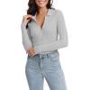 imageUrban CoCo Womens Long Sleeve Button Up Sweater Polo Shirt Collared Knit Cardigan SweatersLight Gray