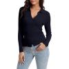 imageUrban CoCo Womens Long Sleeve Button Up Sweater Polo Shirt Collared Knit Cardigan SweatersNavy Blue