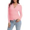 imageUrban CoCo Womens Long Sleeve Button Up Sweater Polo Shirt Collared Knit Cardigan SweatersPink