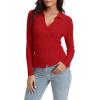 imageUrban CoCo Womens Long Sleeve Button Up Sweater Polo Shirt Collared Knit Cardigan SweatersRed