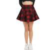 imageUrban CoCo Womens Vintage Elastic Waist Plaid Flared Mini Skater SkirtBlack Red