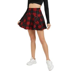 imageUrban CoCo Womens Vintage Elastic Waist Plaid Flared Mini Skater SkirtBlack Red