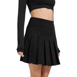 imageUrban CoCo Womens School Uniform Pleated Skirt with Shorts High Waisted Basic Solid Mini SkirtsBlack
