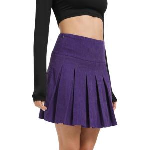 imageUrban CoCo Womens School Uniform Pleated Skirt with Shorts High Waisted Basic Solid Mini SkirtsPurple
