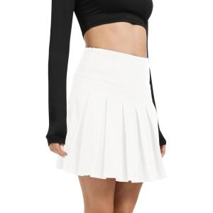 imageUrban CoCo Womens School Uniform Pleated Skirt with Shorts High Waisted Basic Solid Mini SkirtsWhite