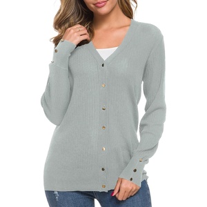 image:imageUrban CoCo Womens Long Sleeve Soft Metallic Button Down V Neck Knit Sweater Cardigan