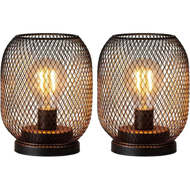 DECORKEY Set of 4 Battery Operated Lamp LED Table Lantern Brown Metal Cage Cordless Lamps with LED BulbVintage Decorative Outdoor Lantern for Weddings Parties Patio Events for Indoors Shelf Decor2 PACK EGG SHAPE  BROWN