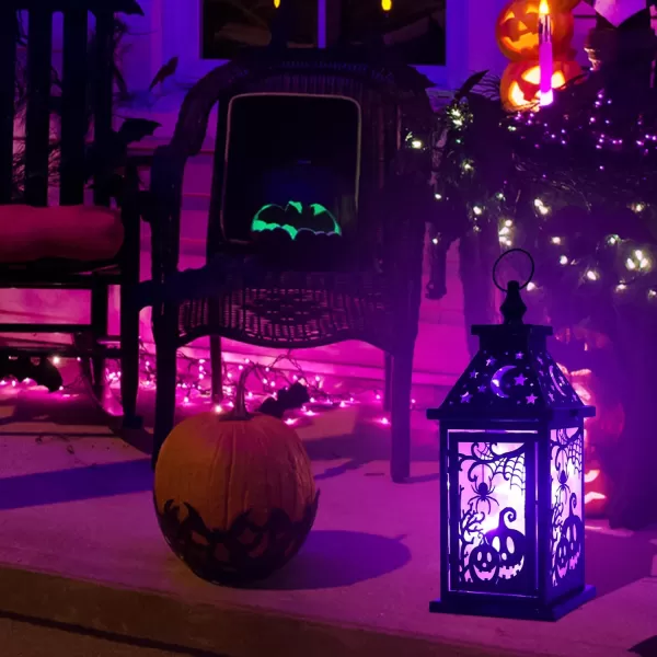 DECORKEY Halloween Decorations Indoor 147quot Decorative SpiderampampPumpkin Candle Lantern with 78quot LED Lights8 Modes Hanging Spooky Halloween Lanterns Outdoor Home Room Door Party DecorPurple Spider  Pumpkin