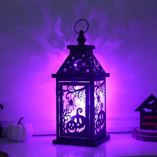 DECORKEY Halloween Decorations Indoor 147quot Decorative SpiderampampPumpkin Candle Lantern with 78quot LED Lights8 Modes Hanging Spooky Halloween Lanterns Outdoor Home Room Door Party DecorPurple Spider  Pumpkin