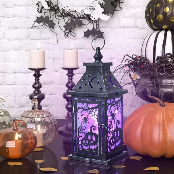 DECORKEY Halloween Decorations Indoor 147quot Decorative SpiderampampPumpkin Candle Lantern with 78quot LED Lights8 Modes Hanging Spooky Halloween Lanterns Outdoor Home Room Door Party DecorPurple Spider  Pumpkin