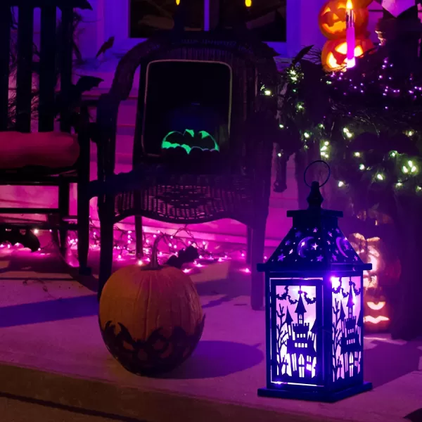 DECORKEY Halloween Decorations Indoor 147quot Decorative SpiderampampPumpkin Candle Lantern with 78quot LED Lights8 Modes Hanging Spooky Halloween Lanterns Outdoor Home Room Door Party DecorPurple Haunted House