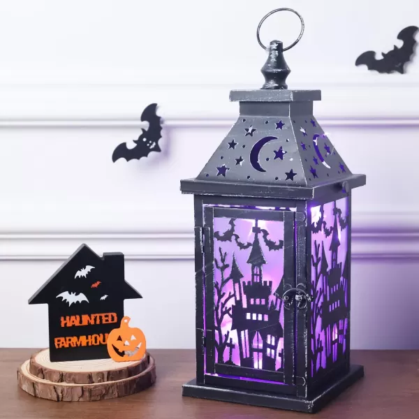 DECORKEY Halloween Decorations Indoor 147quot Decorative SpiderampampPumpkin Candle Lantern with 78quot LED Lights8 Modes Hanging Spooky Halloween Lanterns Outdoor Home Room Door Party DecorPurple Haunted House