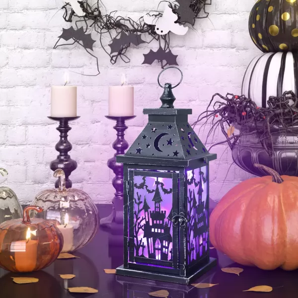 DECORKEY Halloween Decorations Indoor 147quot Decorative SpiderampampPumpkin Candle Lantern with 78quot LED Lights8 Modes Hanging Spooky Halloween Lanterns Outdoor Home Room Door Party DecorPurple Haunted House