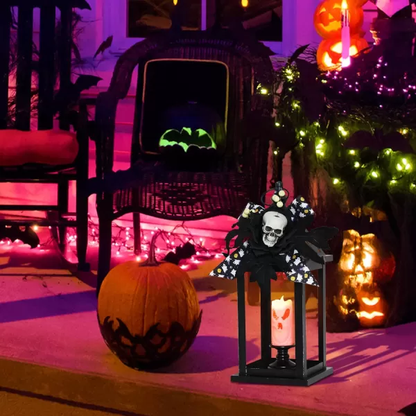 DECORKEY Halloween Decorations Indoor 147quot Decorative SpiderampampPumpkin Candle Lantern with 78quot LED Lights8 Modes Hanging Spooky Halloween Lanterns Outdoor Home Room Door Party DecorOrange Red Skull