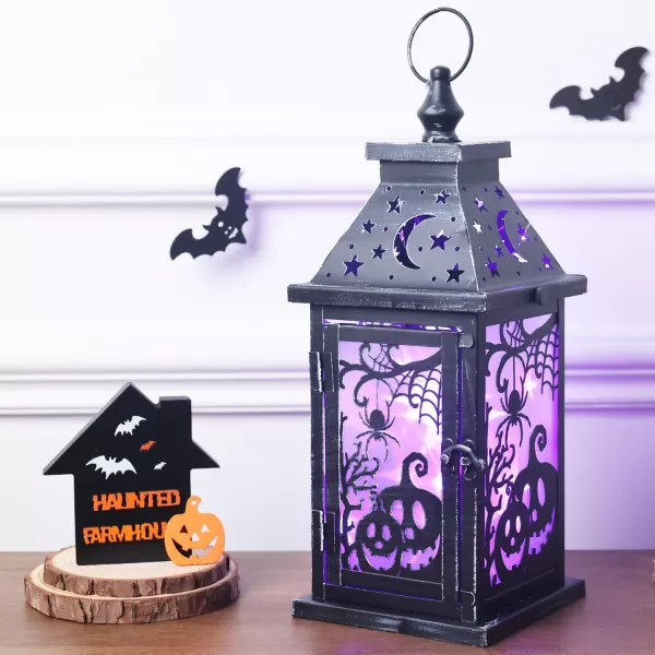 DECORKEY Halloween Decorations Indoor 147quot Decorative SpiderampampPumpkin Candle Lantern with 78quot LED Lights8 Modes Hanging Spooky Halloween Lanterns Outdoor Home Room Door Party DecorPurple Spider  Pumpkin