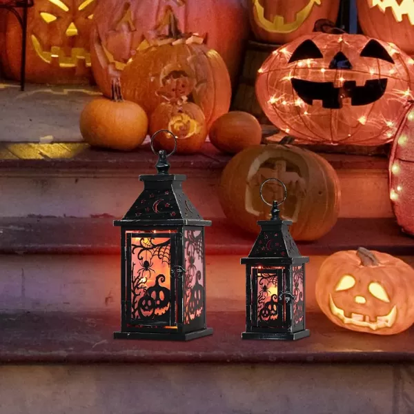 DECORKEY Halloween Decorations Indoor 147quot Decorative SpiderampampPumpkin Candle Lantern with 78quot LED Lights8 Modes Hanging Spooky Halloween Lanterns Outdoor Home Room Door Party DecorOrange Red Spider  Pumpkin 2pcs