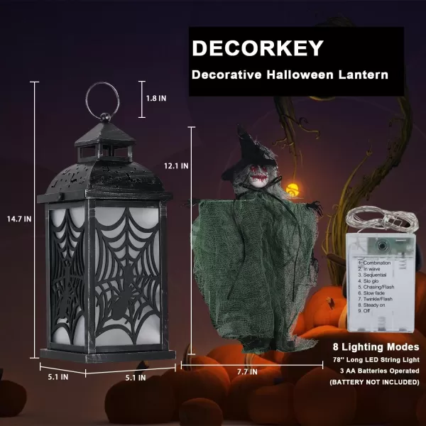 DECORKEY Halloween Decorations Indoor 147quot Spider Web Candle Glitter Lantern with LED Lights 8 Modes Hanging Halloween Lanterns with Witch Outdoor Home Room Table Party Hocus Pocus DecorOrange Red Spider Web  Witch