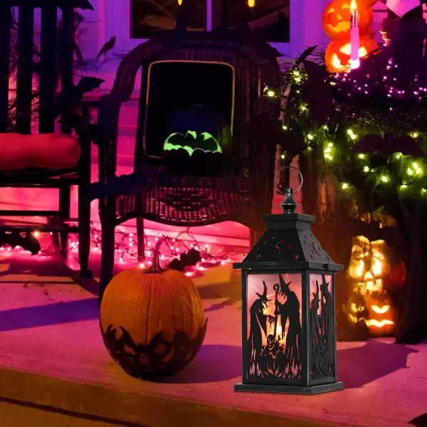 DECORKEY Halloween Decorations Indoor 147quot Spider Web Candle Glitter Lantern with LED Lights 8 Modes Hanging Halloween Lanterns with Witch Outdoor Home Room Table Party Hocus Pocus DecorOrange Red Witch