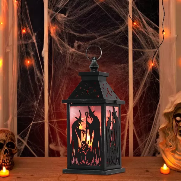 DECORKEY Halloween Decorations Indoor 147quot Spider Web Candle Glitter Lantern with LED Lights 8 Modes Hanging Halloween Lanterns with Witch Outdoor Home Room Table Party Hocus Pocus DecorOrange Red Witch