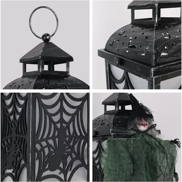 DECORKEY Halloween Decorations Indoor 147quot Spider Web Candle Glitter Lantern with LED Lights 8 Modes Hanging Halloween Lanterns with Witch Outdoor Home Room Table Party Hocus Pocus DecorOrange Red Spider Web  Witch