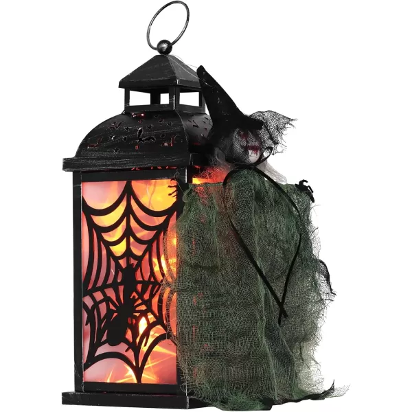 DECORKEY Halloween Decorations Indoor 147quot Spider Web Candle Glitter Lantern with LED Lights 8 Modes Hanging Halloween Lanterns with Witch Outdoor Home Room Table Party Hocus Pocus DecorOrange Red Spider Web  Witch